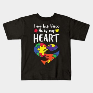 I Am His Voice He IS My Heart - Autistic Son Kids T-Shirt